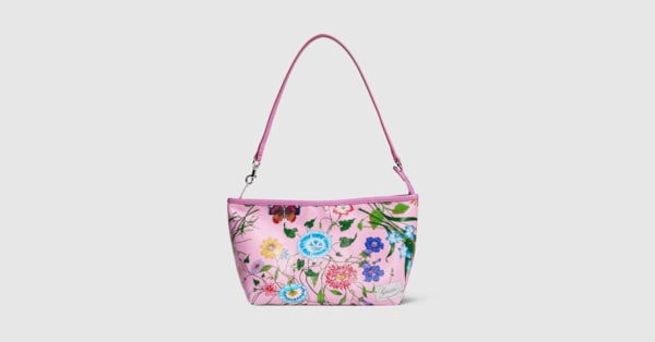 GUCCI GGスプリーム フローラ ポーチ フローラモチーフ ストラップ付き スモール ポーチ ・ピンク＆マルチ