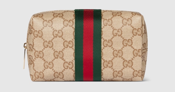 Medium cosmetic case with Web in sand and brown GG canvas | GUCCI® US