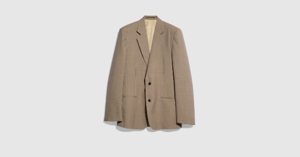 Gingham wool single-breasted jacket in beige and brown | GUCCI® US