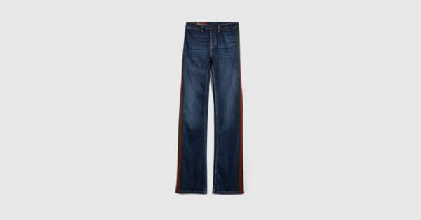 ウェブ ストライプ付き コットンデニム パンツ ・ブルー | GUCCI公式