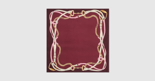 Printed GG silk jacquard carré in bordeaux | GUCCI® US