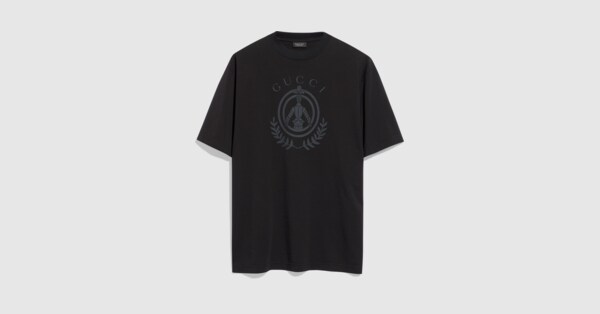 Cotton jersey T-shirt with print in black | GUCCI® US
