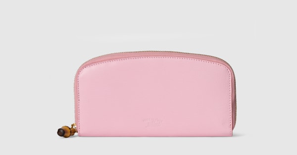 Zip around wallet with bamboo in light pink leather | GUCCI® US
