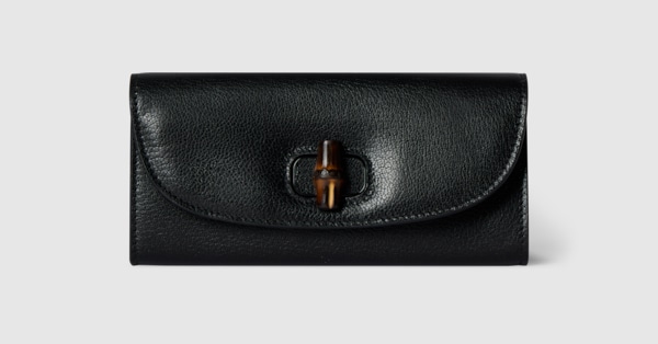 Long wallet with bamboo in black leather | GUCCI® US