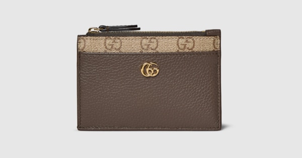 ダブルG バイカラー ジップ キーポーチ ・ダークトープ レザー | GUCCI公式