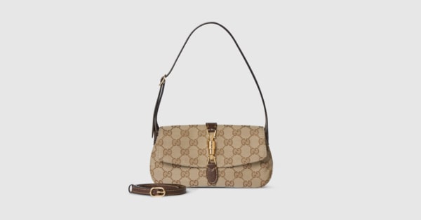 Gucci Jackie small shoulder bag in sand and brown GG canvas