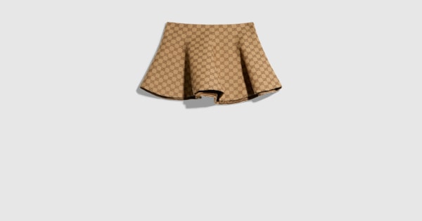 GG cotton canvas flounced skirt in camel and dark brown | GUCCI® SA