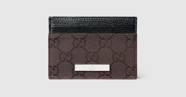 Card case with Gucci plaque in dark brown GG canvas | GUCCI® US