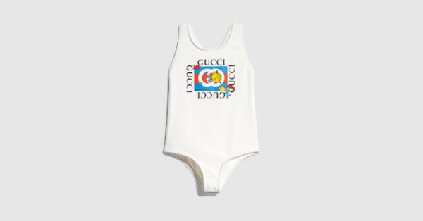 Children's jersey swimsuit with print in white | GUCCI® US