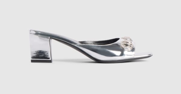 Women's Signora slide sandal in metallic silver leather | GUCCI® US