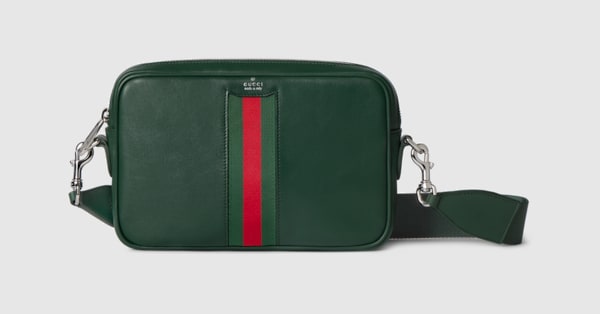 Web Trademark small crossbody bag in dark green leather | GUCCI® US