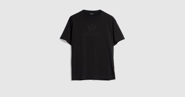 Cotton jersey T-shirt with embroidery in black | GUCCI® US