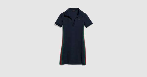 Rib cotton jersey dress with Web in dark blue | GUCCI US Rib cotton jersey dress with Web in dark blue | GUCCI US
