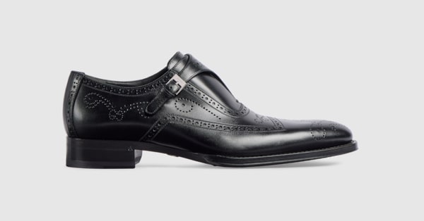 Men's monk strap shoe in black leather | GUCCI® ZA