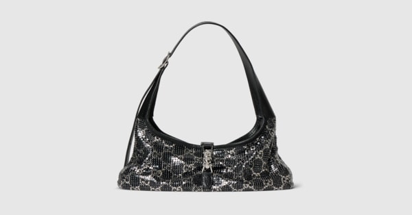 Jackie Slim metallic evening bag in black and silver GG mesh