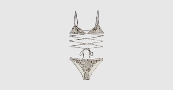 Printed stretch jersey bikini in ivory and brown | GUCCI® US