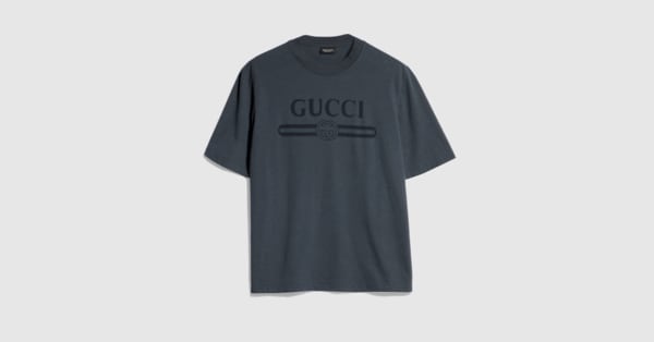 デボレディテール付き コットンジャージー Tシャツ ・ダークグレー