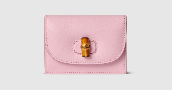 Card case with bamboo in light pink leather | GUCCI® US