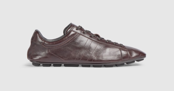 Men's lace-up driver in dark brown leather | GUCCI® US