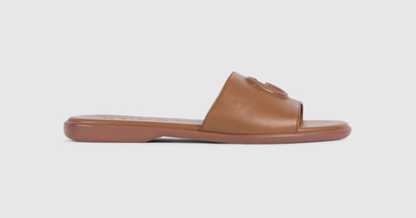 Women's slide sandal with Double G in brown leather | GUCCI® US