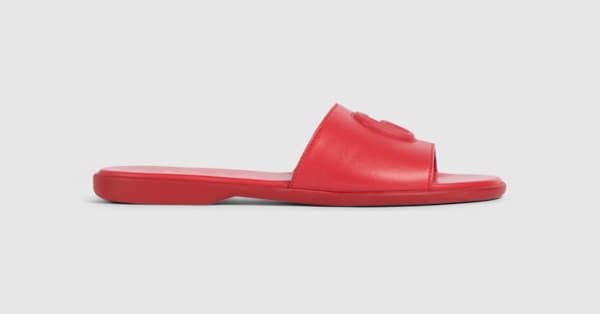 Women's slide sandal with Double G in red leather | GUCCI® US