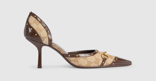 Women's Savoy pump in sand and brown GG canvas | GUCCI® US