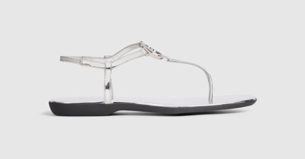 Women's thong sandal with Interlocking G in metallic silver Women's thong sandal with Interlocking G in metallic silver