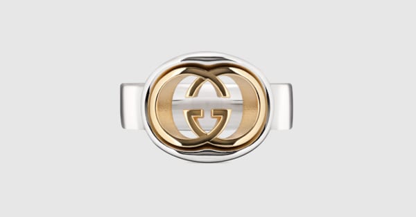 美品✨グッチ　ネックレス　カットアウト　リング　インターロッキング　Gロゴ グッチ インターロッキング〕カットアウト リング ・パラジウムトーン
