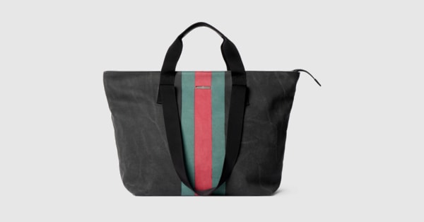 Positano medium tote bag in black canvas | GUCCI® US