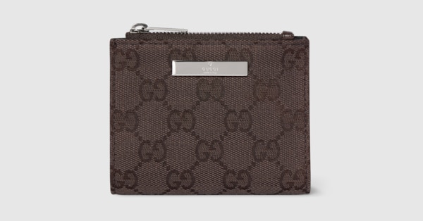 Small wallet with Gucci plaque in dark brown GG canvas | GUCCI® US