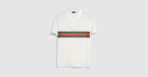 GUCCI ホワイトポロシャツ XSメンズ Cotton jersey polo shirt with Web in white | GUCCI® US