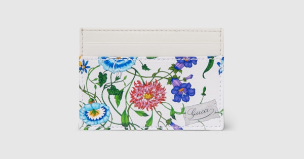 Flora-motif card case in white and multicolor canvas | GUCCI® US