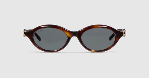 Oval-frame sunglasses in brown tortoiseshell | GUCCI® US