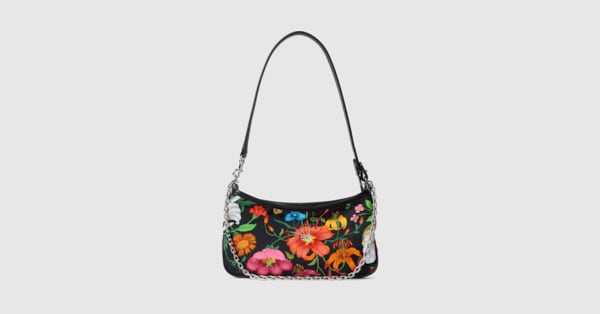 Gossip small shoulder bag in black and multicolor nylon | GUCCI® INT