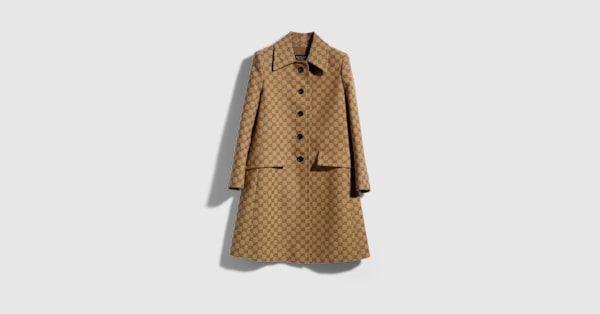 GG cotton canvas coat in camel and dark brown | GUCCI® US