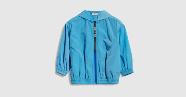 Baby nylon froissé jacket in light blue | GUCCI® INT