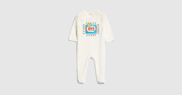 Baby cotton one-piece with print in white | GUCCI® US