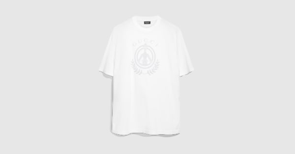 x GUCCI Tシャツ ホワイト Cotton jersey T-shirt with print in white | GUCCI® US
