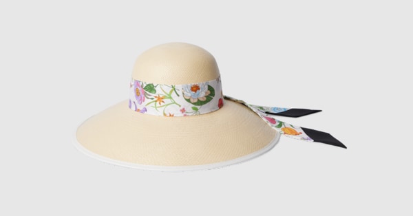 Panama twill hat with silk ribbon in light beige | GUCCI® ZA display picture 3