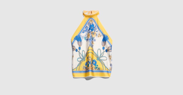 Printed silk twill top in multicolor | GUCCI® US