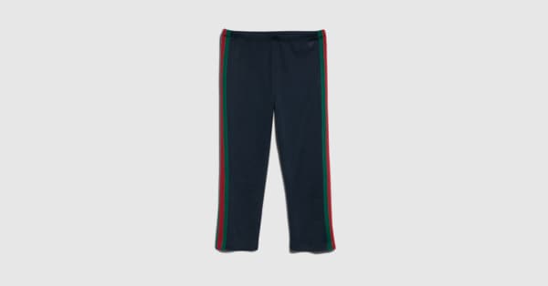 Rib cotton jersey pants with Web in blue | GUCCI® US