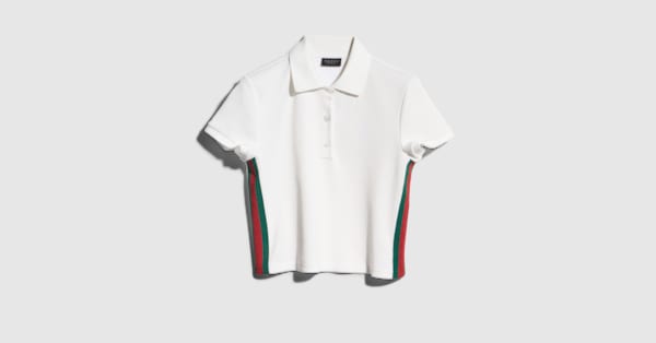 Rib cotton jersey polo shirt with Web in white | GUCCI® US