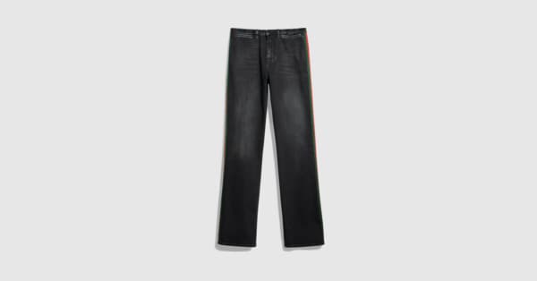 Stretch cotton denim with Web in blue | GUCCI® US