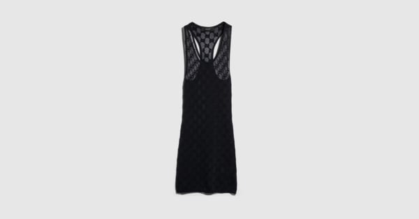 gucci black dress GG Crystal Embroidered Dress, Size XL, Ready-to-wear Introducing Spring Summer 2026 Blonde Woman Wearing See by
