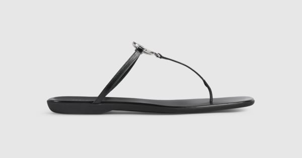 Men's thong sandal in black leather | GUCCI® CA