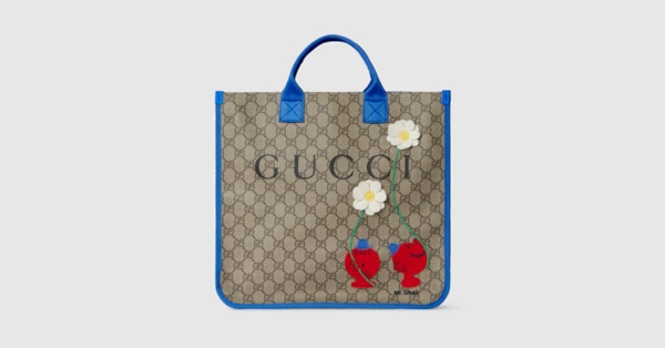 Children's GG tote bag with print in beige and brown GG Supreme