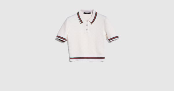 GG extra fine cotton jacquard polo shirt in ivory | GUCCI® US