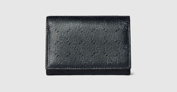 GUCCI ネイビー レザー ケース グッチ アリア〕日本限定 カードケース ・ネイビーブルー GG レザー