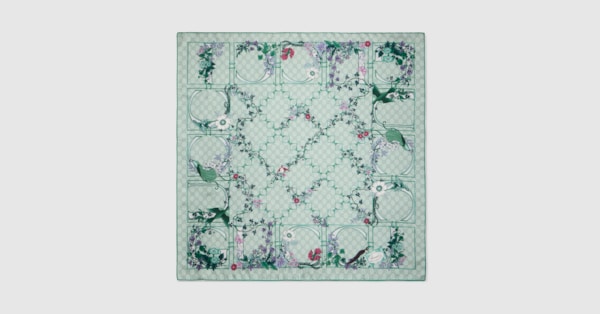 Printed silk twill carré in green | GUCCI® US