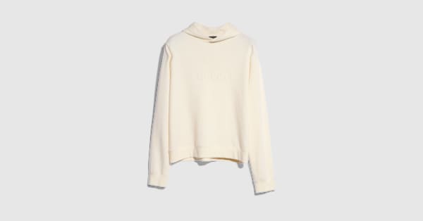 Cashmere jersey sweatshirt with embroidery in white | GUCCI® US